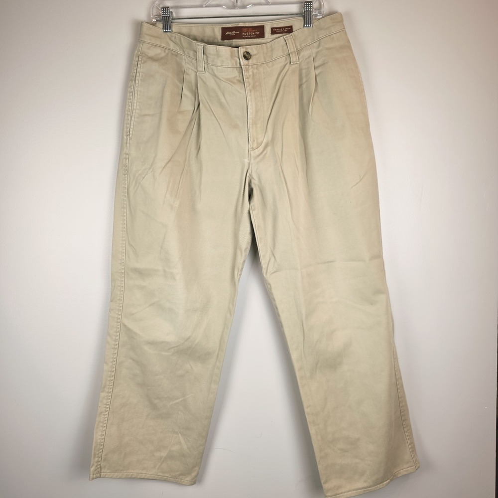 Eddie Bauer Pants Mens 35 Tan Ruston Fit Chino Pleated‎ Casual Performance.A50